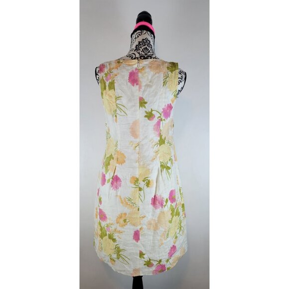 J Jill Dress Linen Sand Beige Floral 100% Linen Dress Womens Sz 8P - Picture 5 of 12